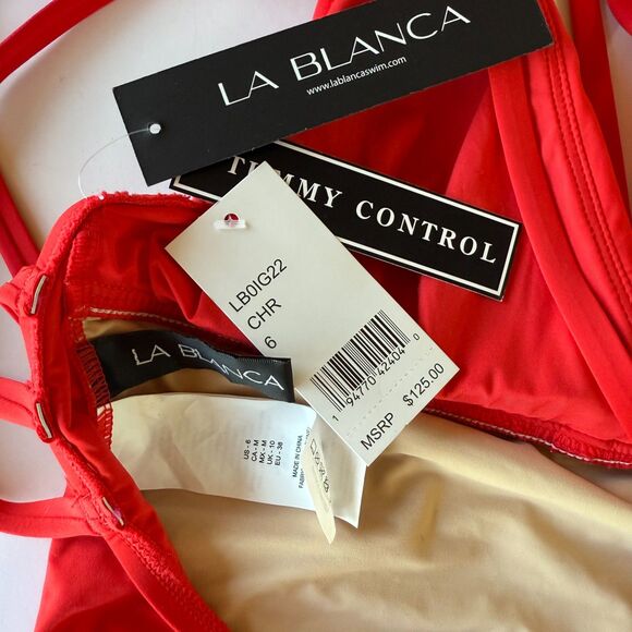 La Blanca Island Goddess Multi-Strap Cross Back One Piece Swimsuit in Cherry Red - Picture 6 of 13